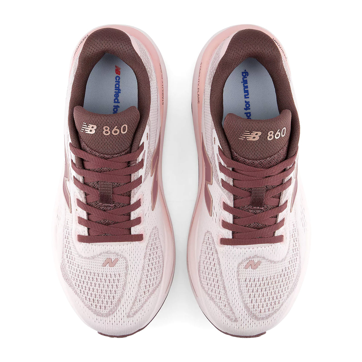Women's New Balance 860v15 Running Shoes Pink Salt Pebble top view showing synthetic upper construction with breathable design for daily training