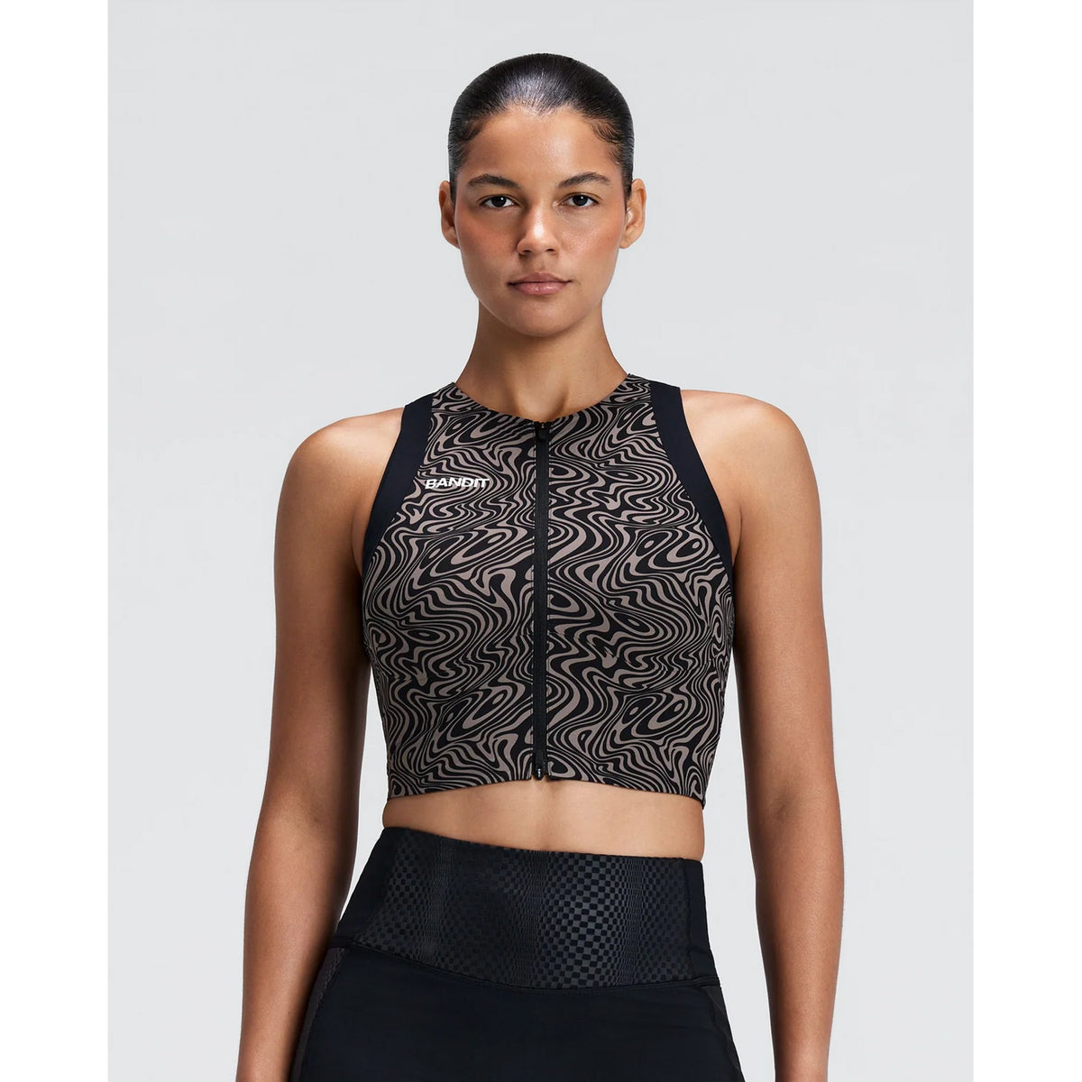 Women's Adapto 2-Way Zip Race Crop - Melted Marble Cocoa / Black