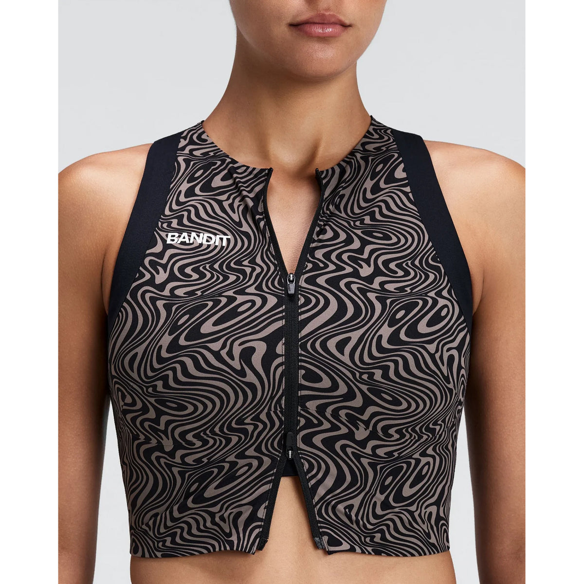 Women's Adapto 2-Way Zip Race Crop - Melted Marble Cocoa / Black