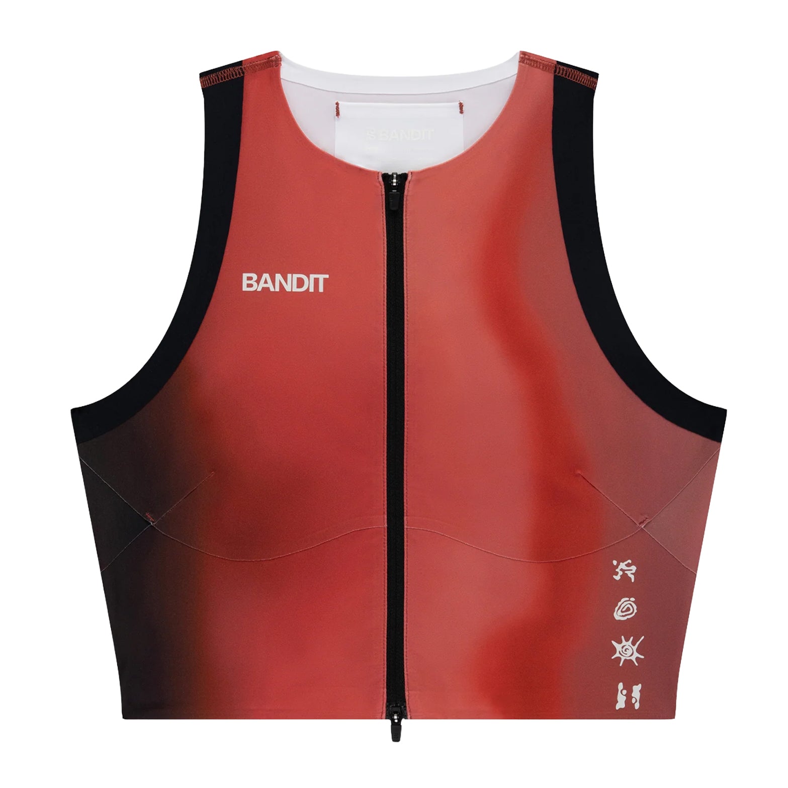 Bandit Adapto Distance Race Top women's in Salt Stain Rusted Apricot — front product shot showing ultra-light compression silhouette, 2-way zip detail and reflective Bandit branding on salt stain rusted apricot Adapto™ fabric