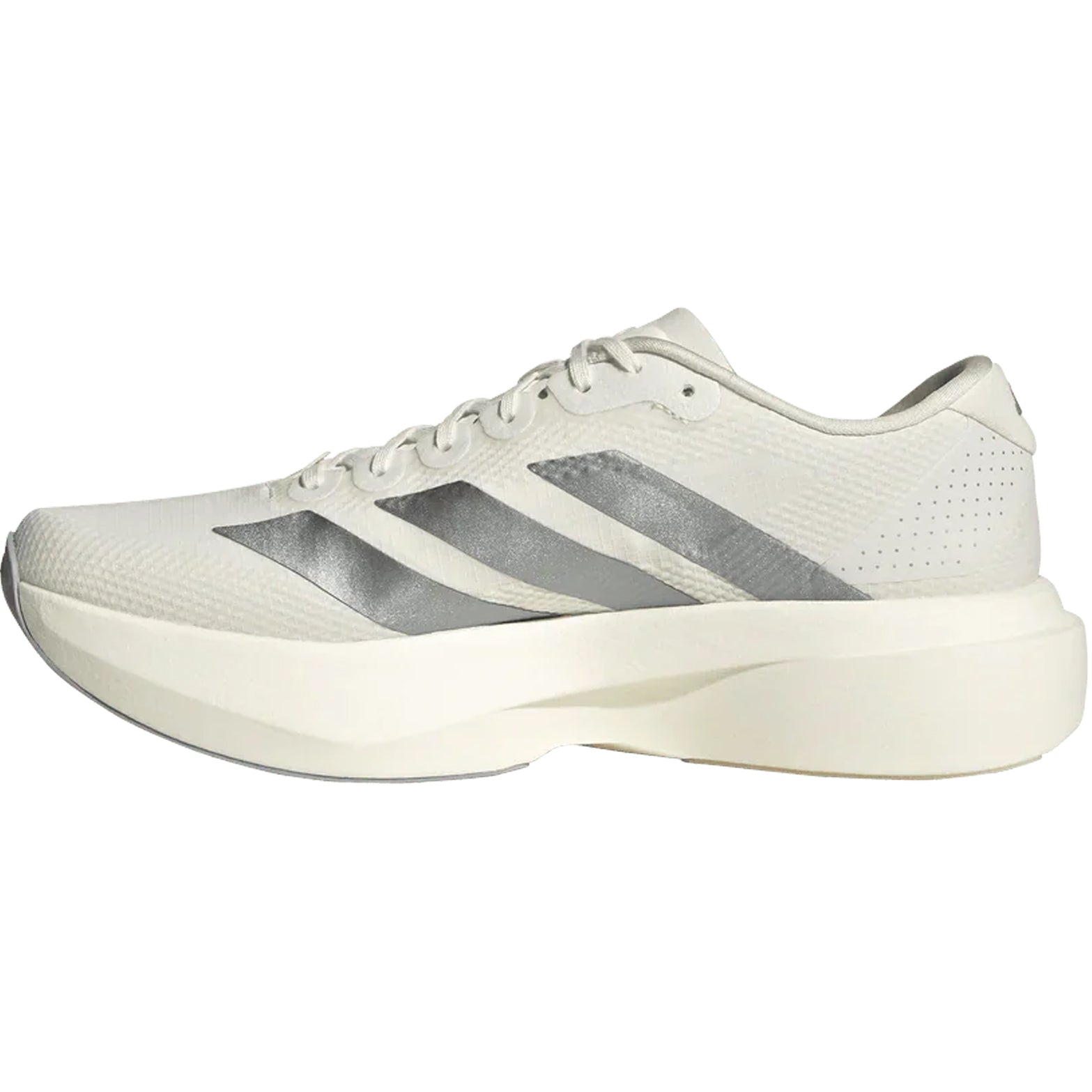 Women's Adidas Adizero EVO SL Woven Running Shoes Core White Core White Halo Silver inner side view showing synthetic and textile upper construction