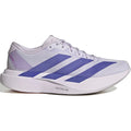Women's adidas Adizero EVO SL Woven Running Shoes Glory Grey Solar Purple Purple Tint outer side view showing LIGHTSTRIKE PRO foam midsole with woven racing-inspired design for running and lifestyle wear
