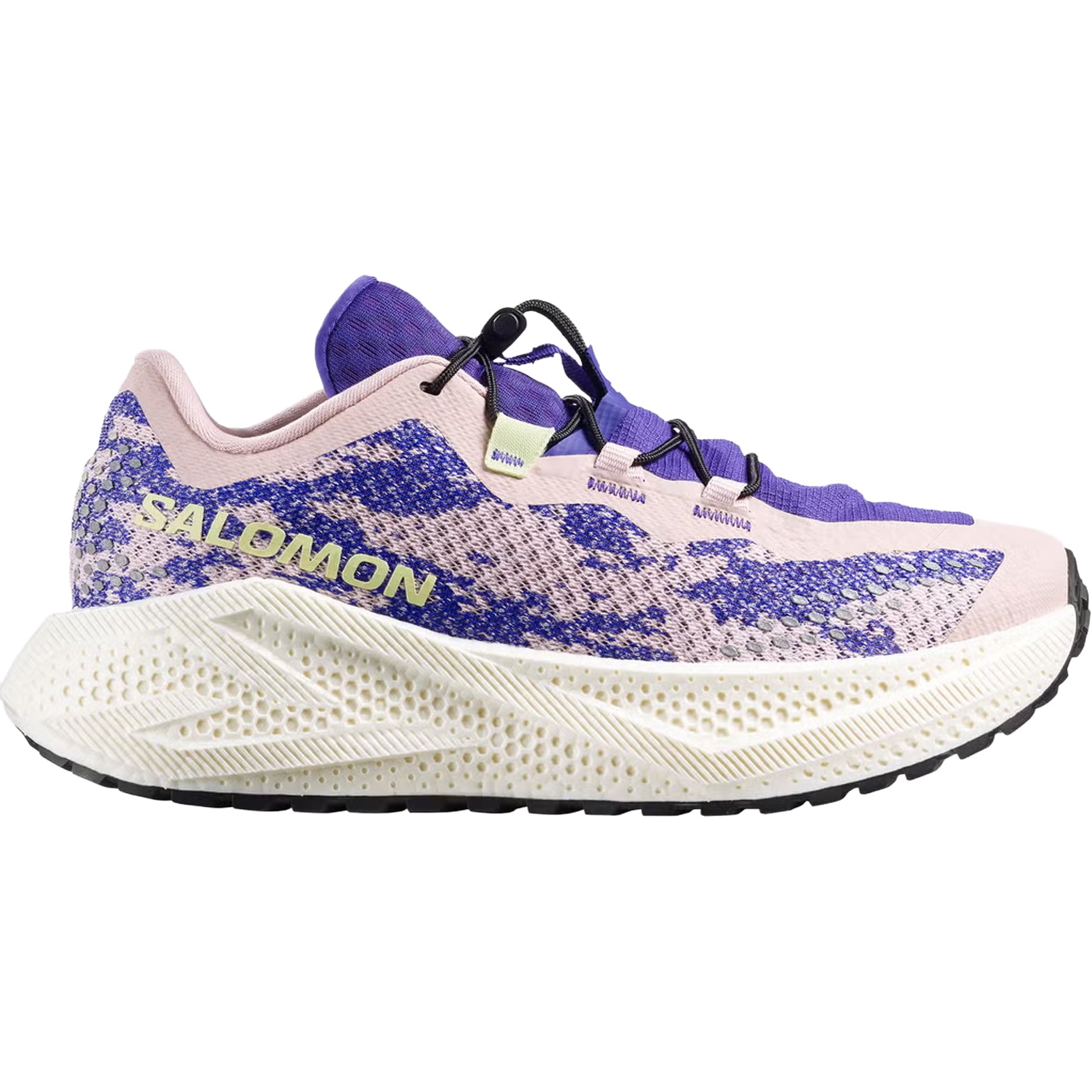 Women's Salomon Aero Glide 4 GRVL Running Shoes Shadow Gray Deep Blue outer side view showing optiFOAM² midsole with Road contagrip outsole for mixed terrain running