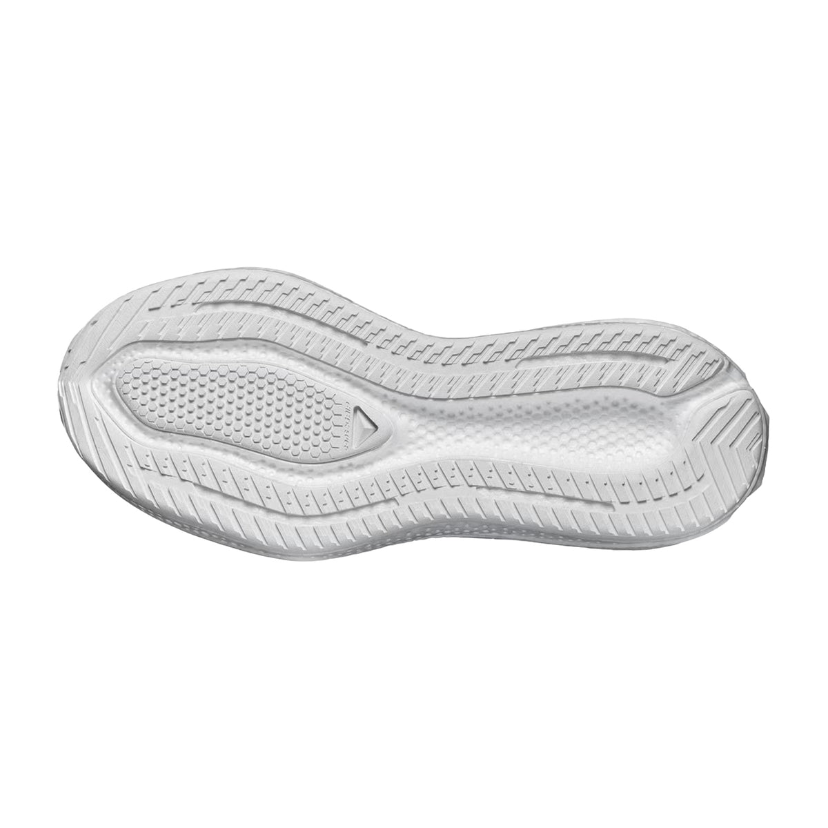 Women's Salomon Aero Glide 4 Running Shoes White White sole view displaying road-specific outsole with tarmac grip for city pavements and park running