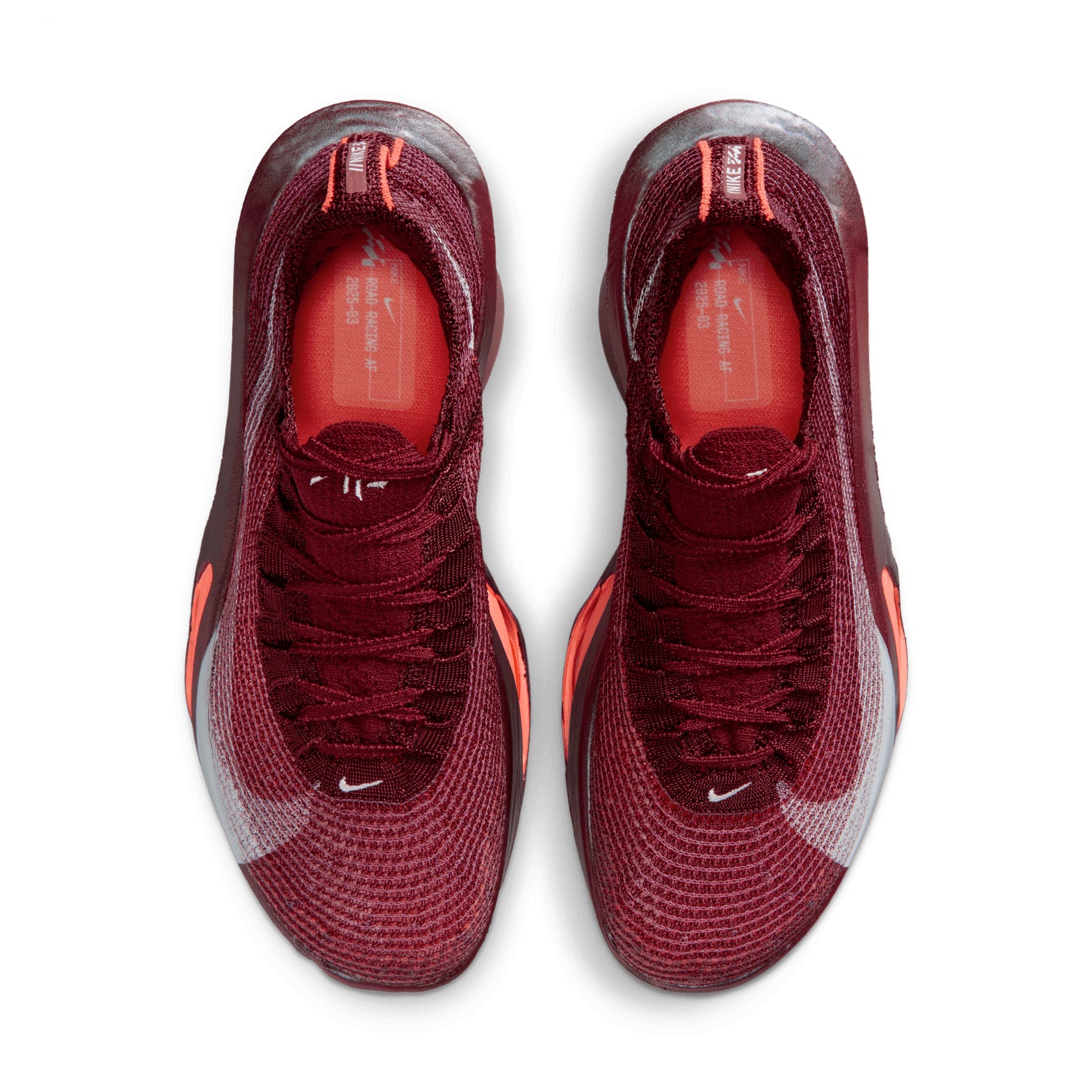 Women's Nike Alphafly 3 SE Running Shoes Team Red Bright Crimson Barely Green top view showing lightweight Flyknit racing upper construction with carbon-plated super shoe design