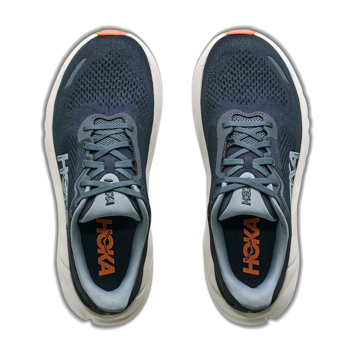 Women's HOKA Arahi 9 Running Shoes Varsity Navy Faded Navy top view showing engineered mesh upper with tighter medial support, haptic prints and 3D silicone touchpoints for stability running