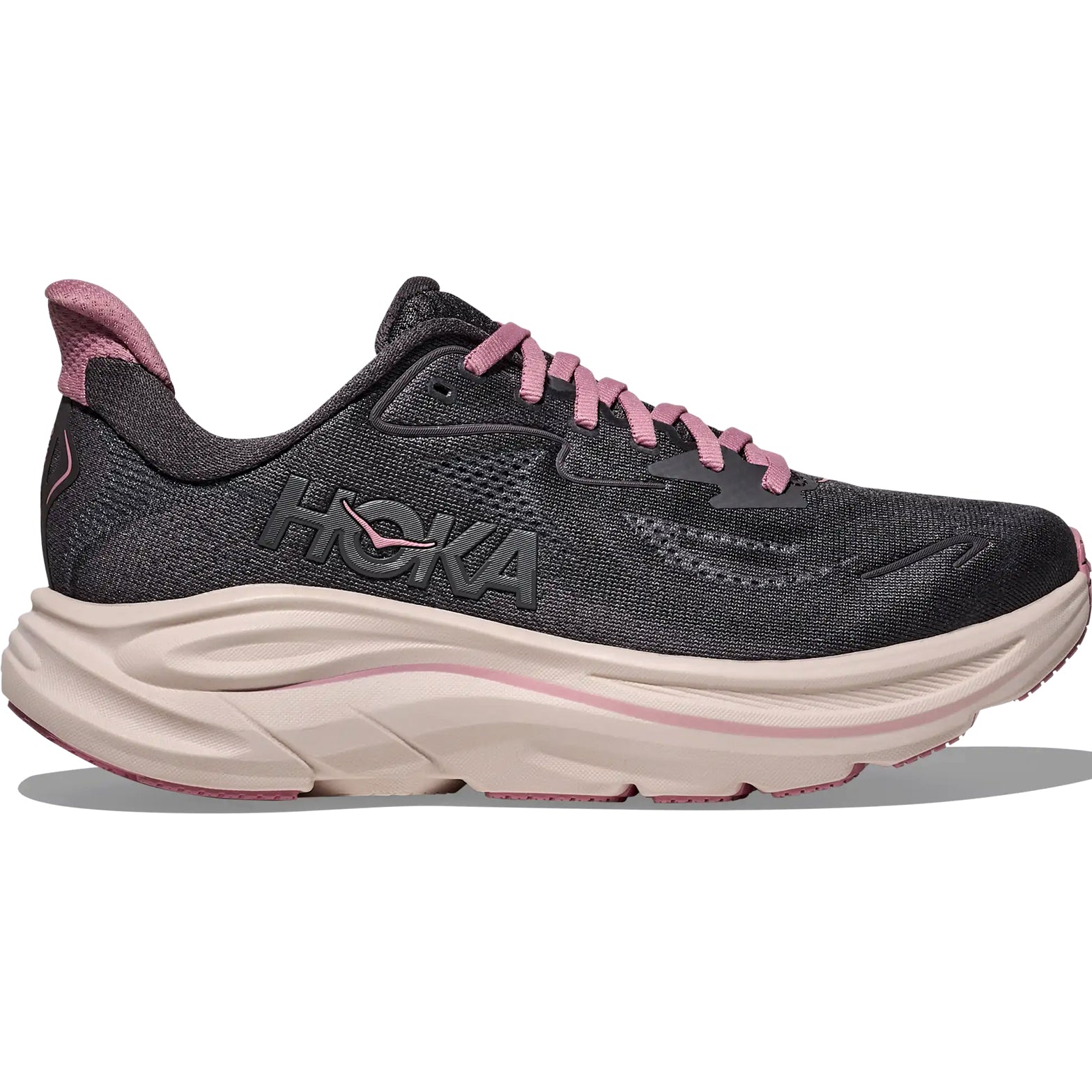 Women's Clifton 10 Running Shoes Galaxy Dried Rose outer side view showing CMEVA midsole cushioning