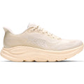 Women's HOKA Clifton 11 Running Shoes Alabaster Oat Milk outer side view showing compression moulded EVA foam with smooth MetaRocker geometry for effortless daily road running
