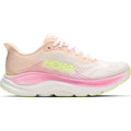 Women's HOKA Clifton 11 Running Shoes Tangerine Glow White outer side view showing compression moulded EVA foam with smooth MetaRocker geometry for effortless daily road running
