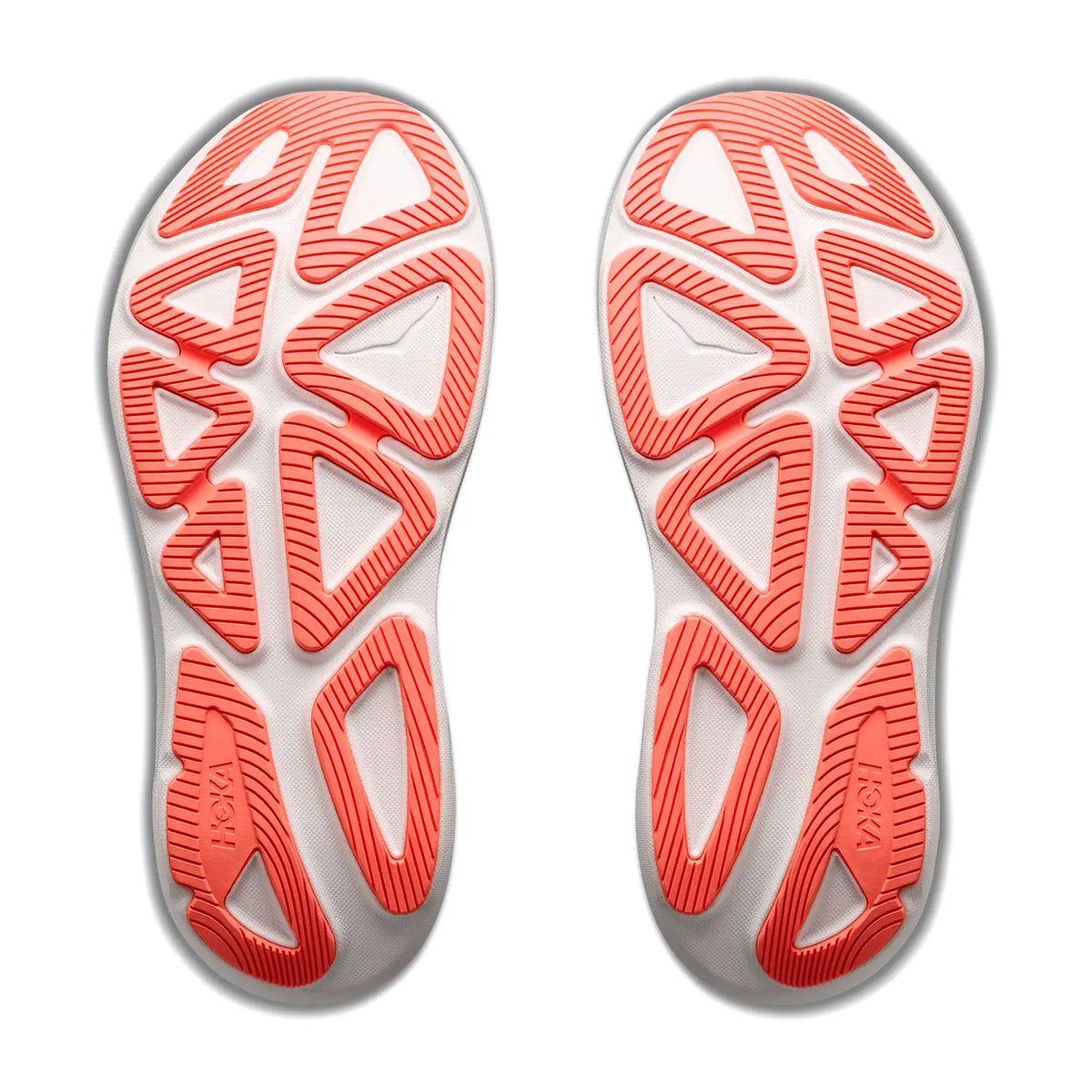 Women's HOKA Clifton Pro Running Shoes Faded Navy Glimmering Blue sole view displaying podular outsole with durabrasion rubber forefoot and super abrasion rubber heel for enhanced durability