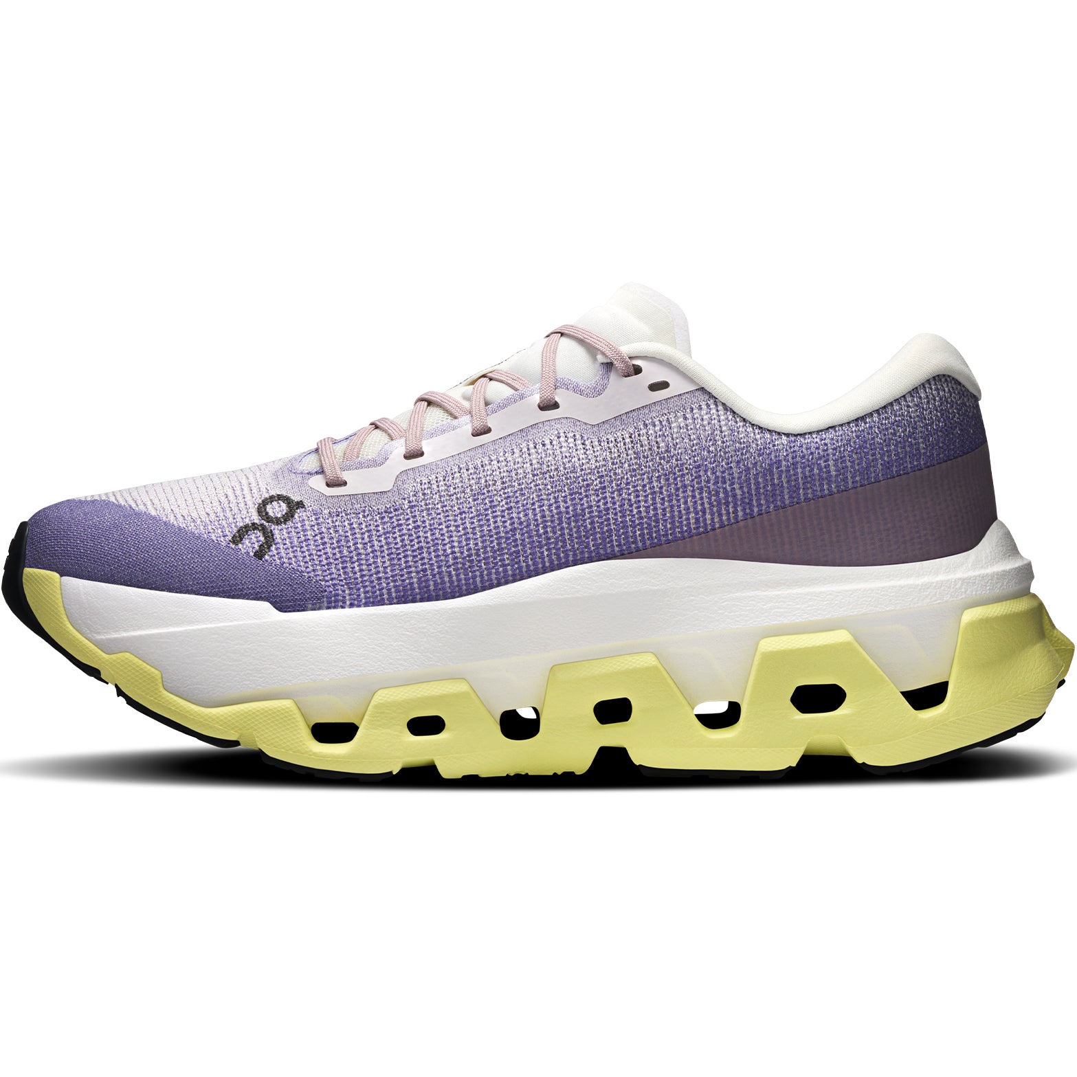 Women's On Cloudmonster 3 Hyper Running Shoes Lily Limelight inner side view showing plateless CloudTec cushioning system and Helion HF hyper foam construction