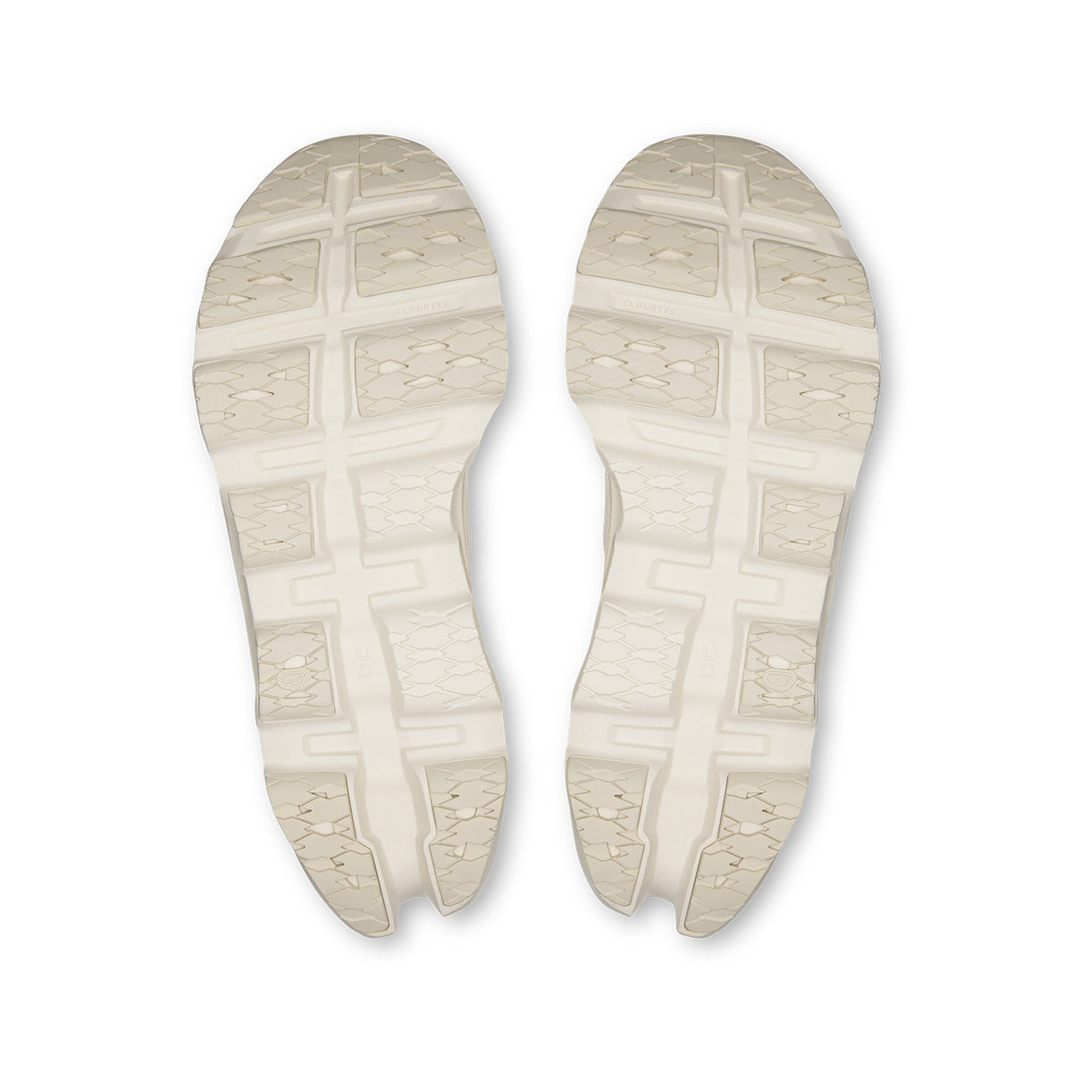 Women's On Cloudmonster 3 LN1 Running Shoes Ivory Ray sole view displaying triple-layer CloudTec cushioning system with compressed rubber outsole for maximum road traction