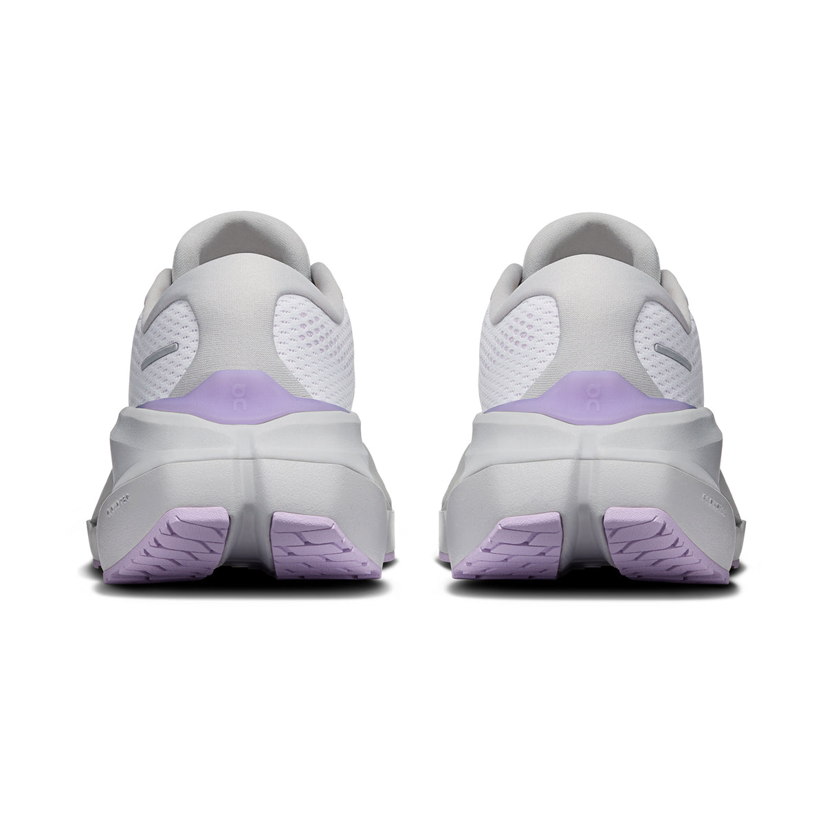 Women's On Cloudrunner 3 Max Running Shoes Frost Verbana heel view showing dual-foam midsole with heel clip and plush tongue for secure lockdown and cushioned supported daily running