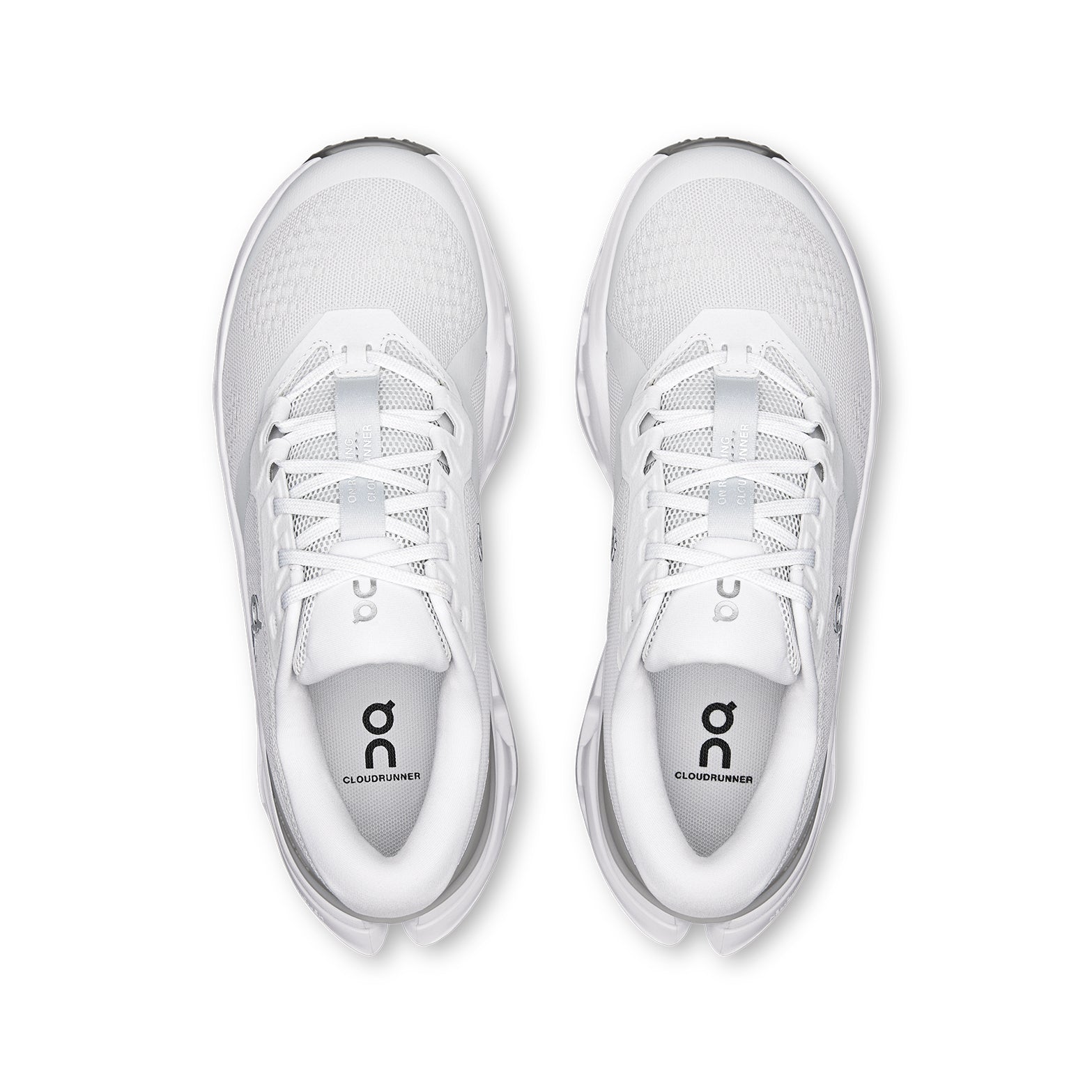 Women's On Cloudrunner 3 Running Shoes White top view showing engineered mesh upper with breathable construction for everyday training