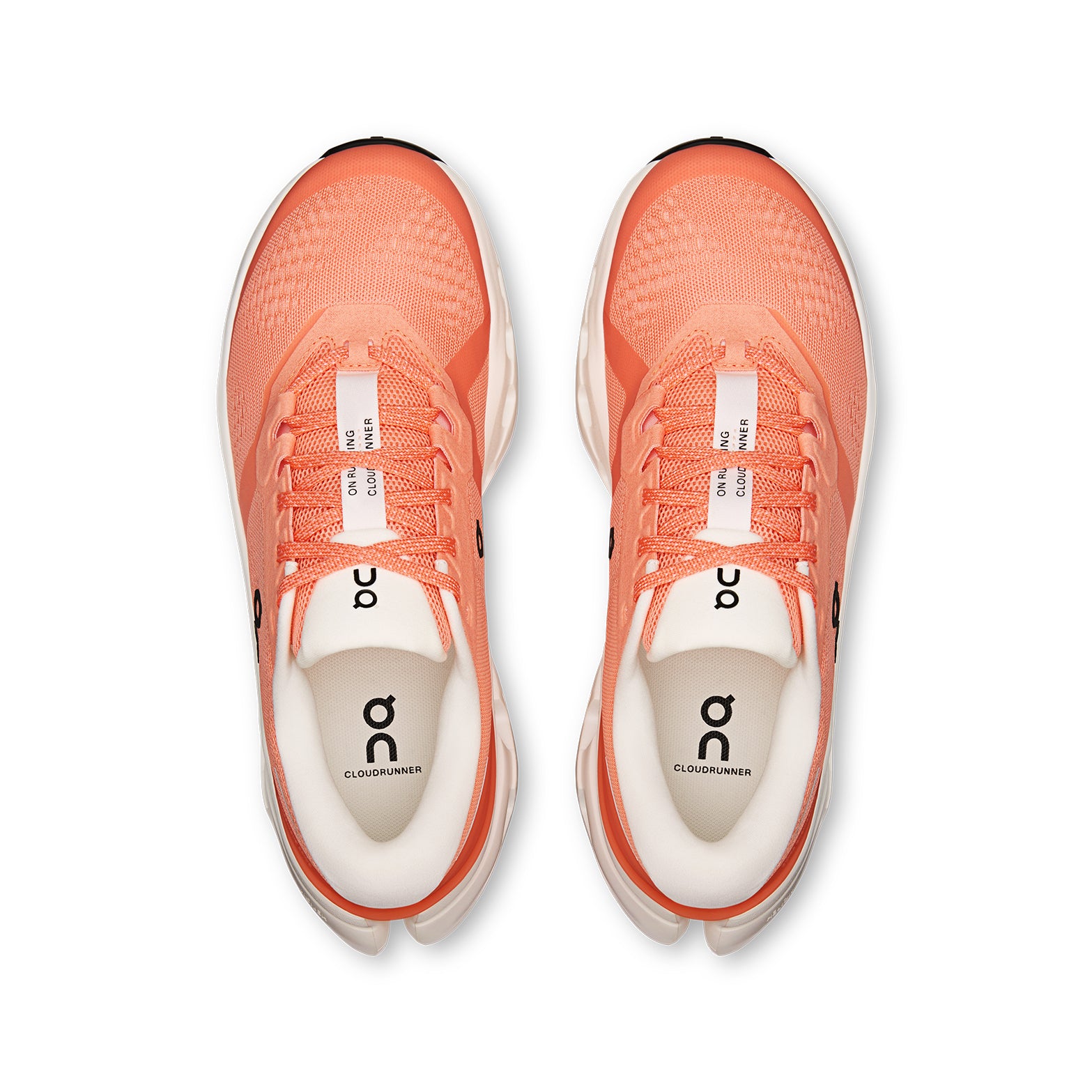 On Cloudrunner 3 women's running shoe in Sunstone / Ivory — top-down view showing sunstone engineered mesh upper, plush tongue construction and lace closure with ivory accent detailing