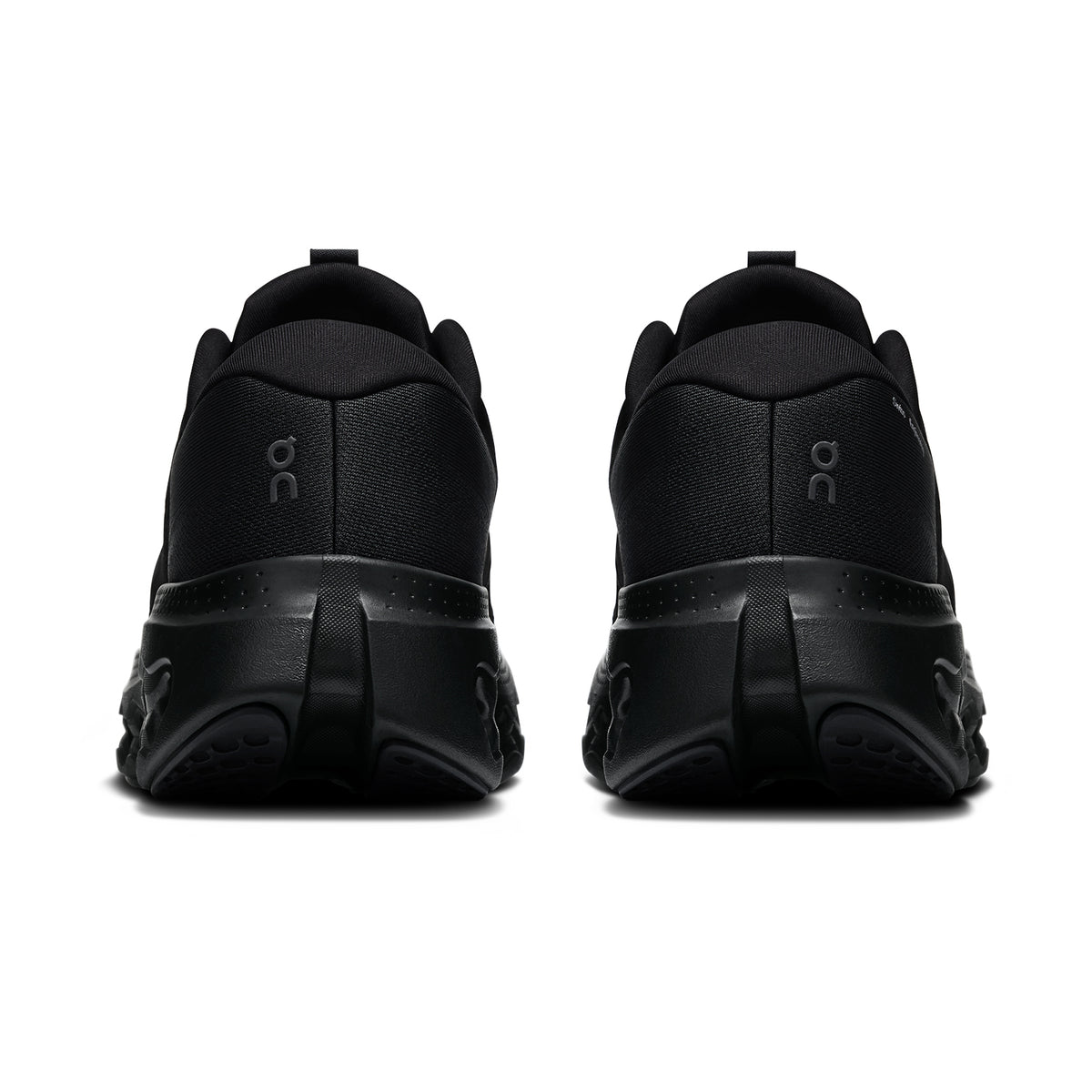Back view of two Women’s Cloudsurfer 3 Running Shoes Black / Black with CloudTec Phase technology shown side-by-side.