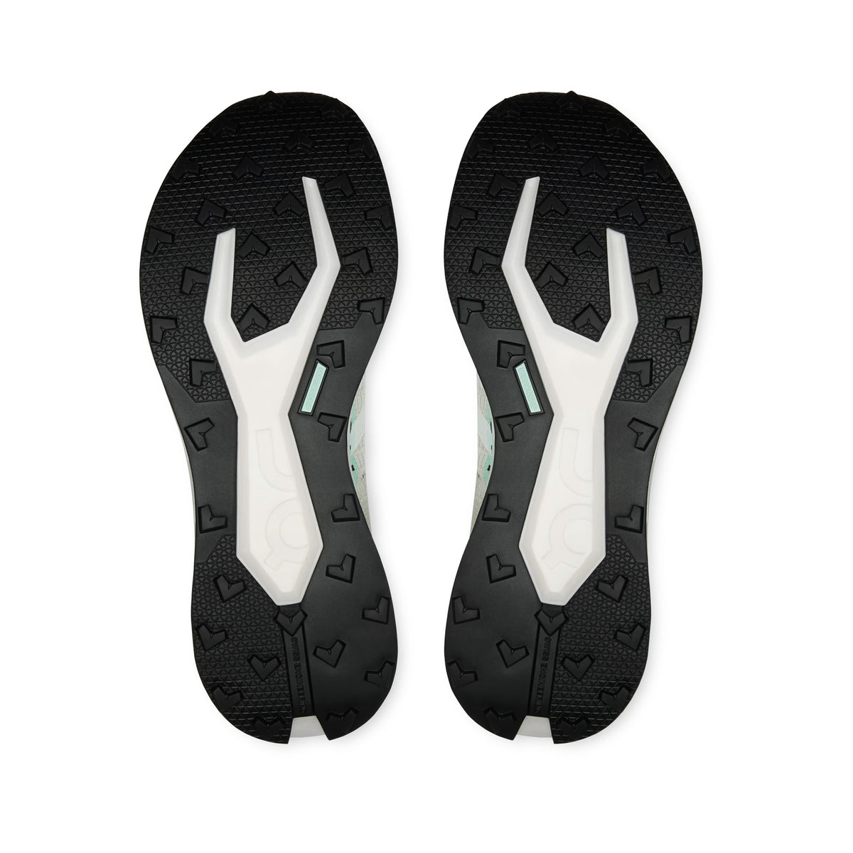 Women's On Cloudultra Pro Trail Running Shoes Ivory Celeste sole view displaying redesigned MissionGrip outsole with FEA-optimised lug geometry for unparalleled grip and traction on technical mountain terrain