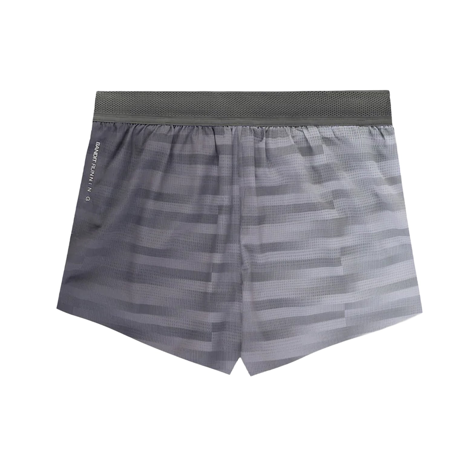 Women's Bandit CoolGrid 3 Inch Split Shorts Uneven Gradient Plaster Slate front product view showing 3-inch split design with mid-rise fit and two-tone mesh waistband