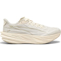 Women's Puma Deviate Pure NITRO Running Shoes Alpine Snow Warm White outer side view showing NITROFOAM nitrogen-injected cushioning with plateless flexible construction for daily training