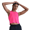 Nike AeroSwift women's Dri-FIT ADV cropped running tank in Hyper Pink / Black — front product shot showing hyper pink slim-fitting construction with black detailing and side slits for airflow