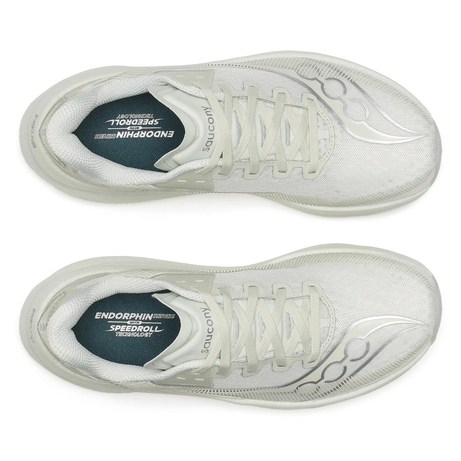 Women's Saucony Endorphin Azura Running Shoes Cast top view showing lightweight engineered mesh upper with padded heel collar for breathable secure daily training
