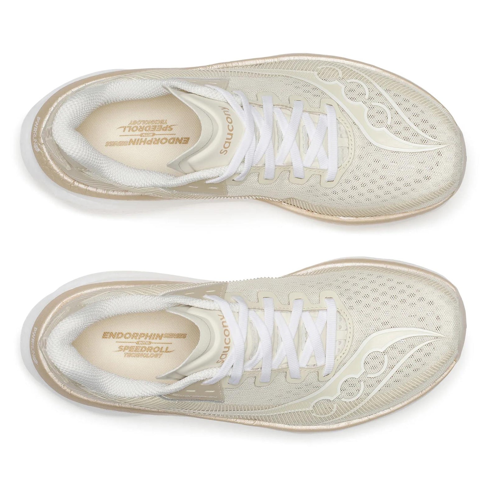 Women's Saucony Endorphin Azura Running Shoes Eggshell Ivory top view showing lightweight engineered mesh upper with padded heel collar for breathable secure daily training