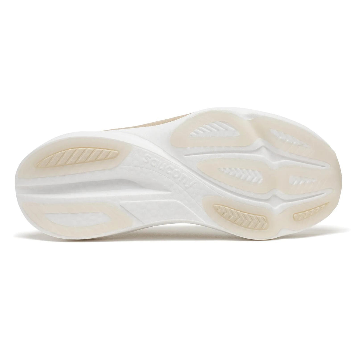 Women's Saucony Endorphin Azura Running Shoes Eggshell Ivory sole view displaying XT-900 carbon rubber outsole with strategic placement for reliable grip and durability in high-wear zones