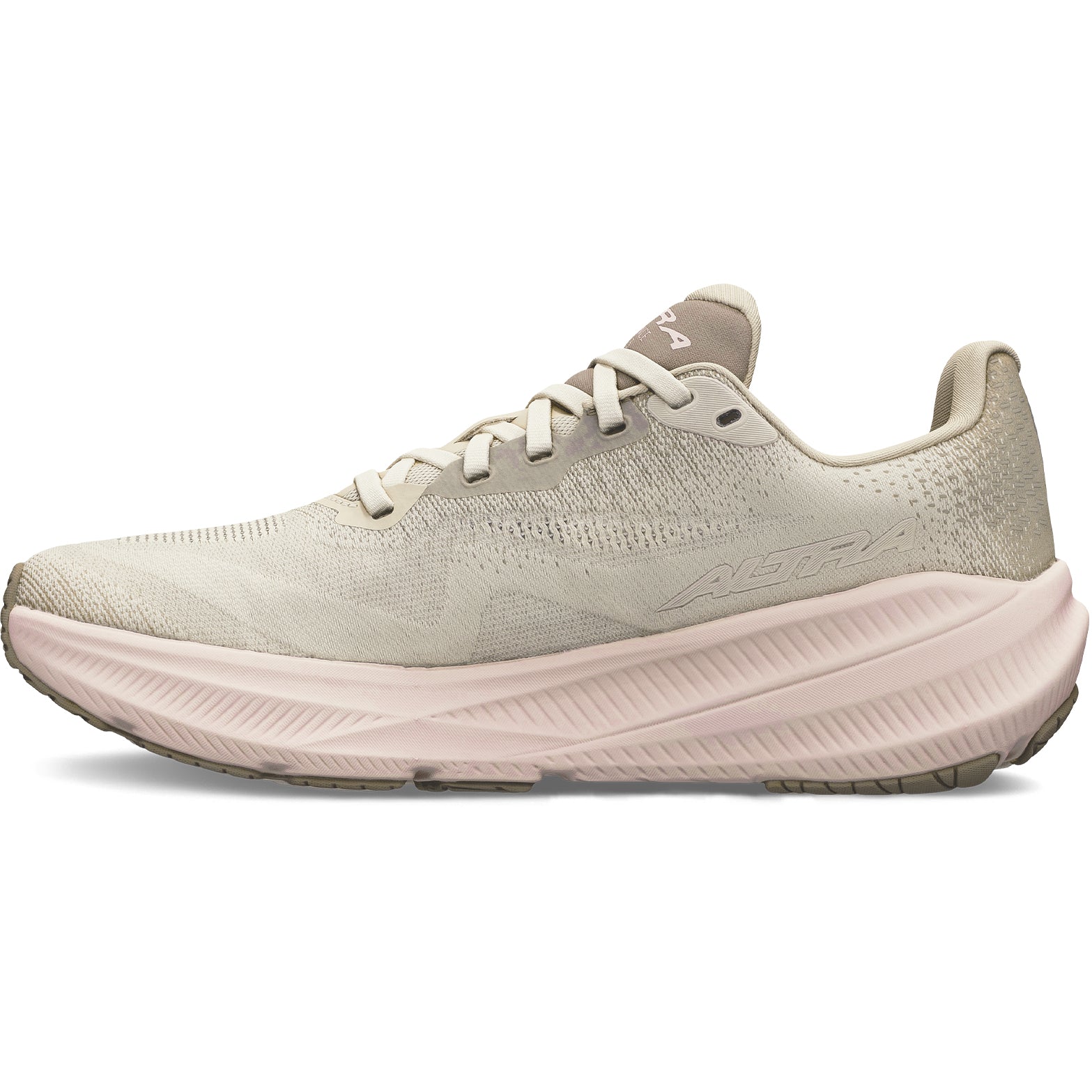 Women's Experience Flow 3 Running Shoes Tan inner side view with rocker shape geometry