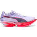 Puma FAST-R Nitro Elite 3 women's running shoe in Lavender / Inky Depths / Ultra Red — outer view showing lavender ULTRAWEAVE upper with inky depths and ultra red accent detailing and NITROFOAM ELITE foam midsole profile with extended carbon PWRPLATE