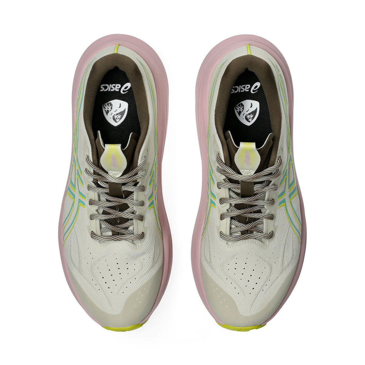 Women's ASICS GT-2000 14 TR Running Shoes Light Dust Cacti top view showing woven mesh upper with asymmetric tongue wing and 50% recycled materials