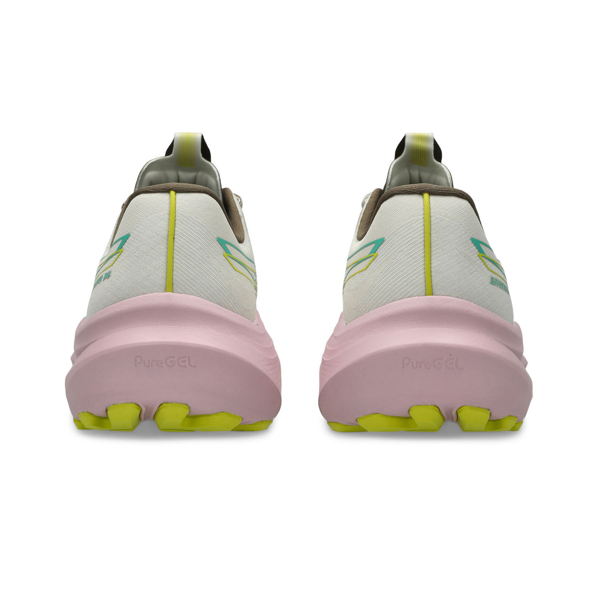 Women's ASICS GT-2000 14 TR Running Shoes Light Dust Cacti heel view showing FF BLAST MAX cushioning stack, rearfoot PureGEL technology and 3D GUIDANCE SYSTEM