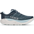 Women's HOKA Gaviota 6 Running Shoes Faded Navy Glimmering Blue outer side view showing maximum cushioned midsole with H-Frame stability technology for daily overpronation control