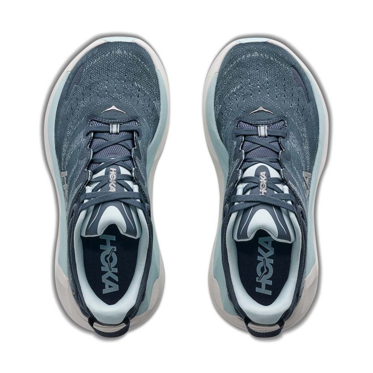 Women's HOKA Gaviota 6 Running Shoes Faded Navy Glimmering Blue top view showing breathable engineered mesh upper with stability construction for daily road running