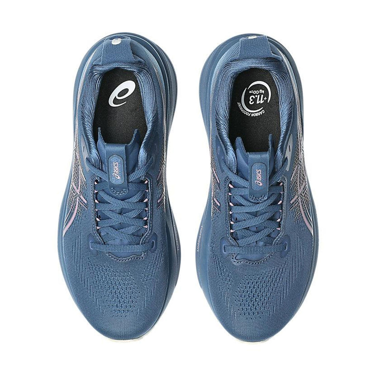 ASICS GEL-Kayano 33 women's running shoe in Grand Shark / Taro Purple — top-down view showing grand shark engineered mesh upper construction, lace closure and taro purple accent detailing