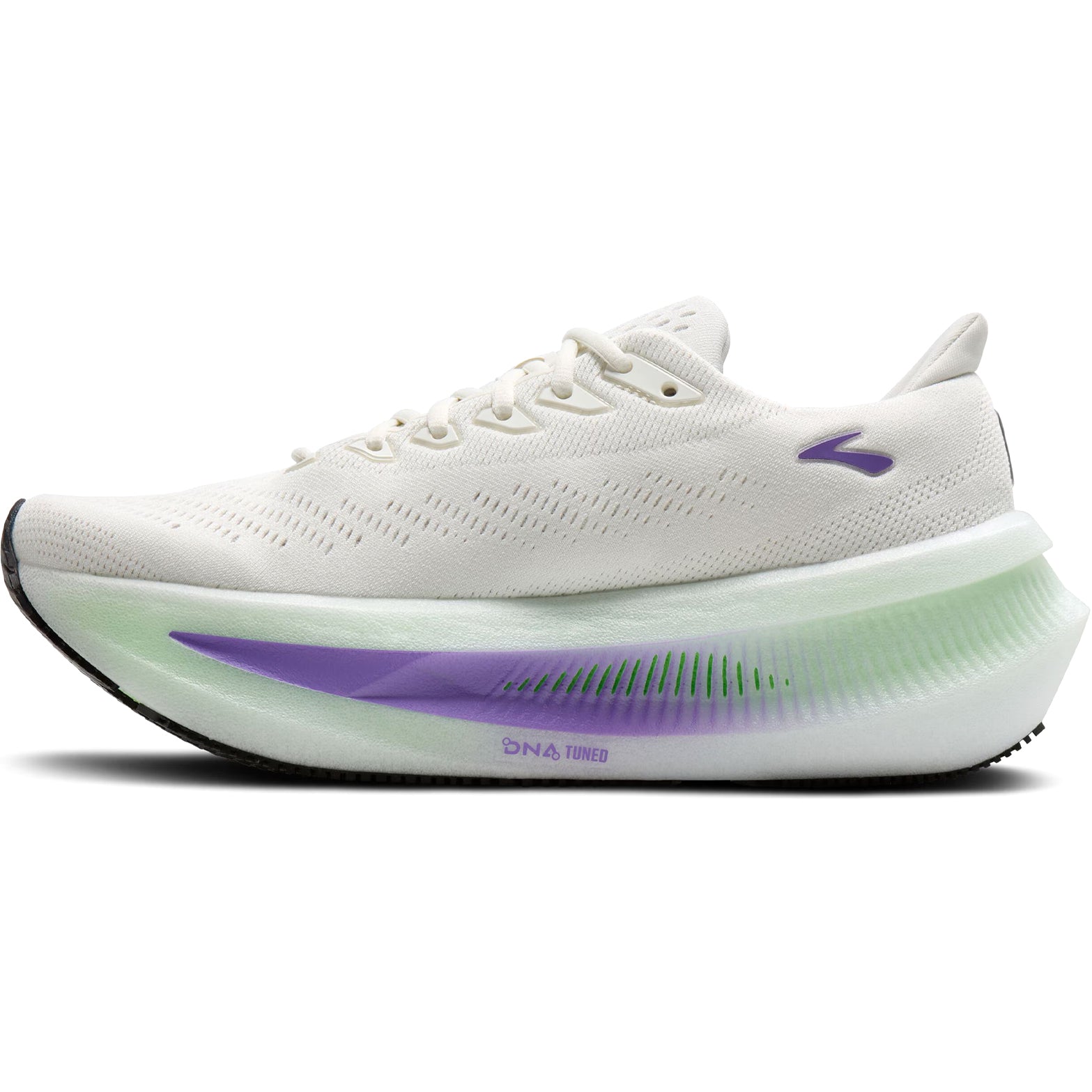 Brooks Glycerin Max 2 women's running shoe in Bluewash / Purple Hebe / Green — inner view showing bluewash engineered mesh upper, purple hebe midsole detailing, GlideRoll™ Rocker geometry and nitrogen-infused DNA TUNED dual-cell foam construction