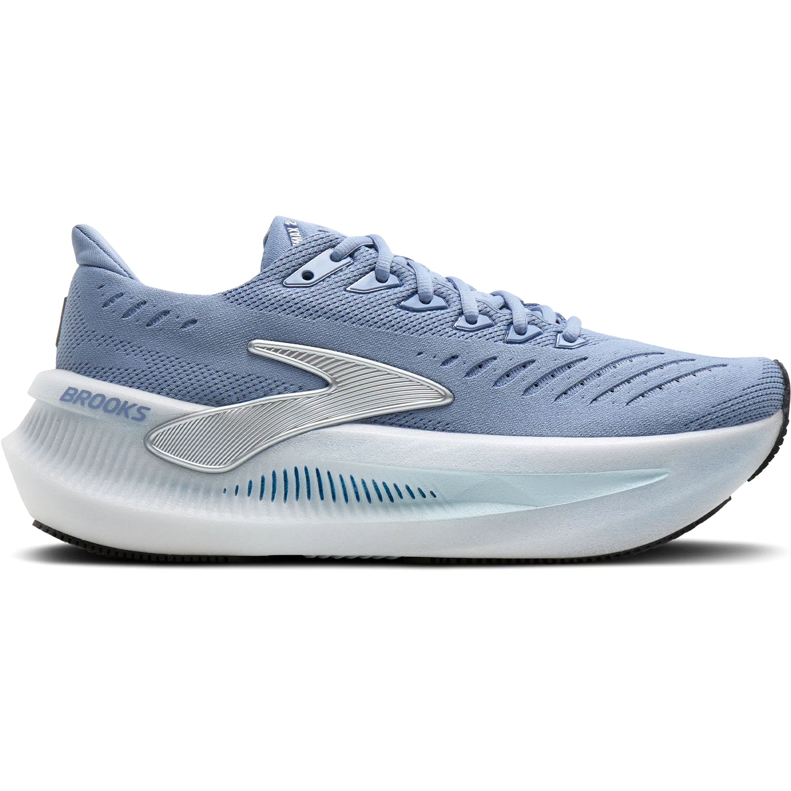 Brooks Glycerin Max 2 women's running shoe in Nantucket Breeze / Chrome / Blue — outer view showing nantucket breeze engineered mesh upper with chrome and blue accent detailing and nitrogen-infused DNA TUNED foam midsole profile