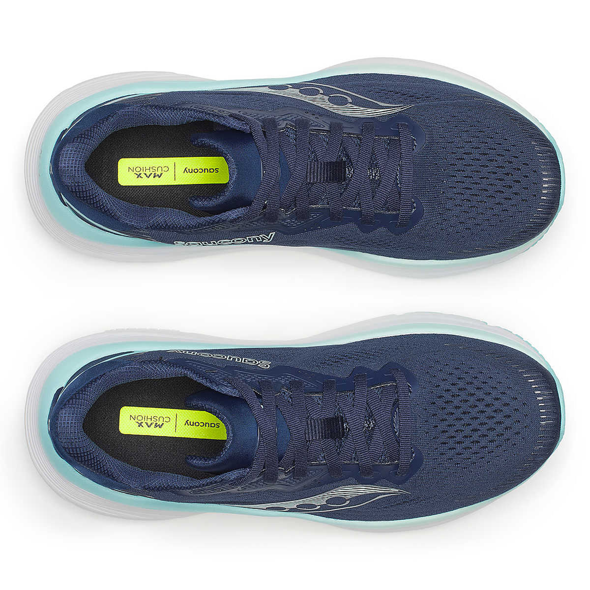 Women's Saucony Guide 19 Running Shoes Navy Aqua top view showing flexible mesh upper with adaptive fit construction