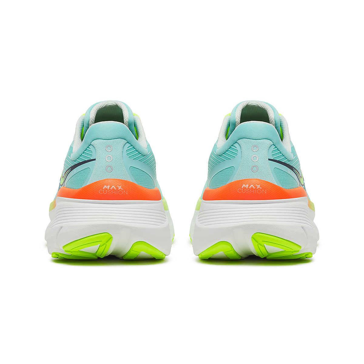 Women's Saucony Guide 19 Running Shoes Splash Citron heel view showing maximum PWRRUN cushioning stack and CenterPath Technology support