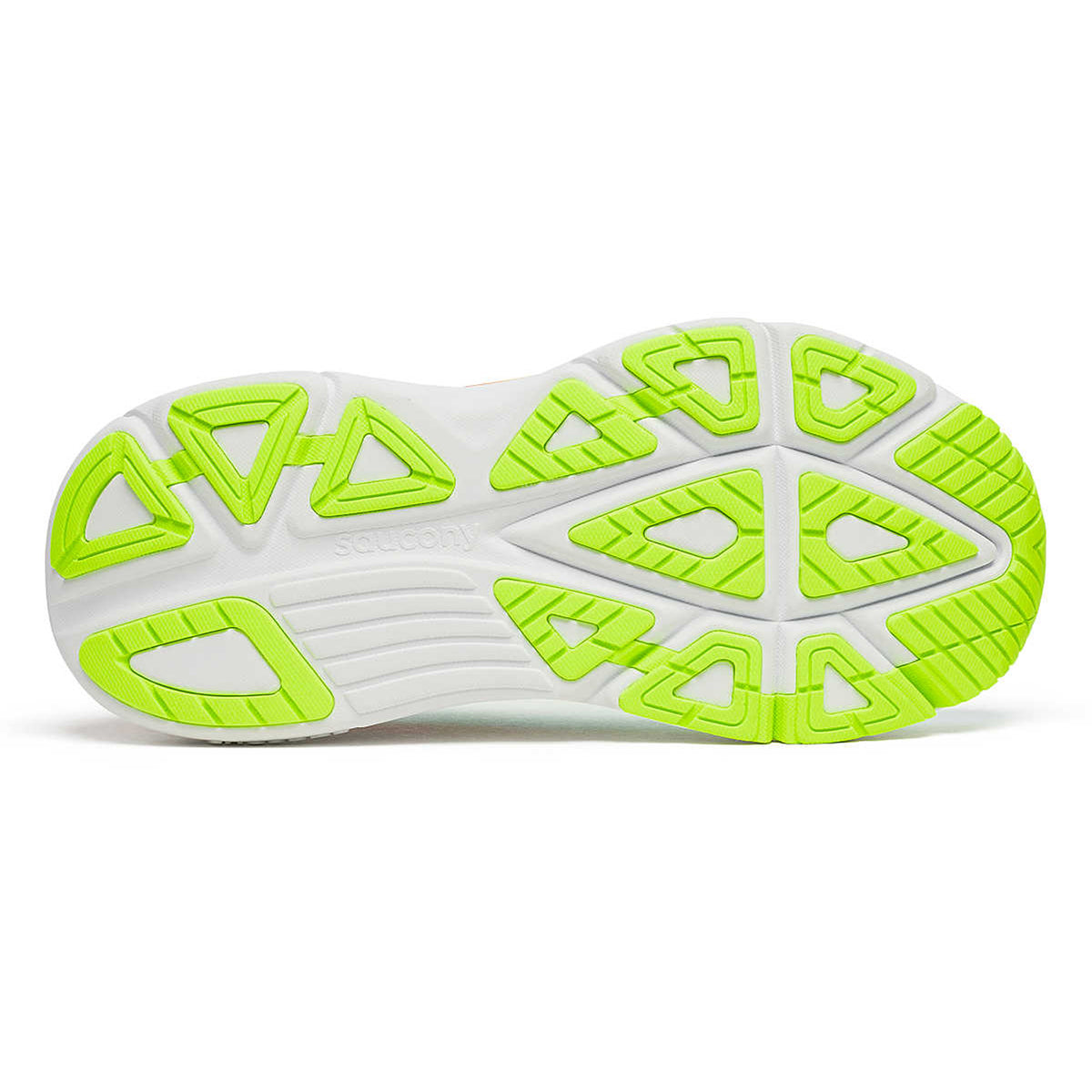 Women's Saucony Guide 19 Running Shoes Splash Citron sole view displaying enhanced forefoot flexibility and durable outsole construction