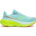Women's Saucony Hurricane 25 Running Shoes Aqua Citron outer side view showing PWRRUN PB midsole stack and engineered mesh upper