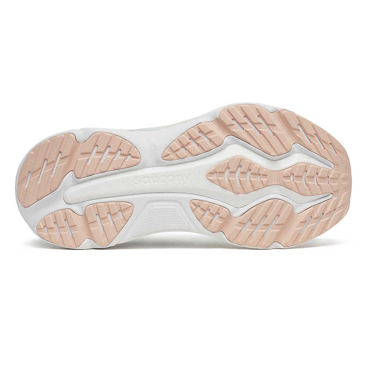 Women's Saucony Hurricane 25 Running Shoes Mist Cameo sole view displaying XT-900 carbon rubber outsole and multi-directional grooves