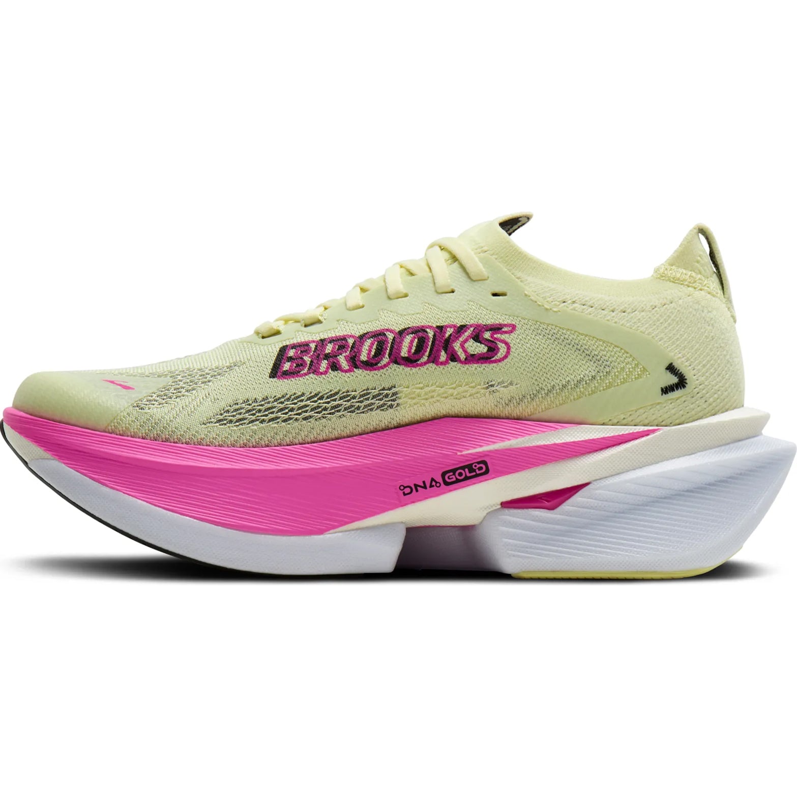 Brooks Women's Hyperion Max 3 Running Shoes Luminary Cyber Pink Black inner side view with SpeedVault propulsion plate