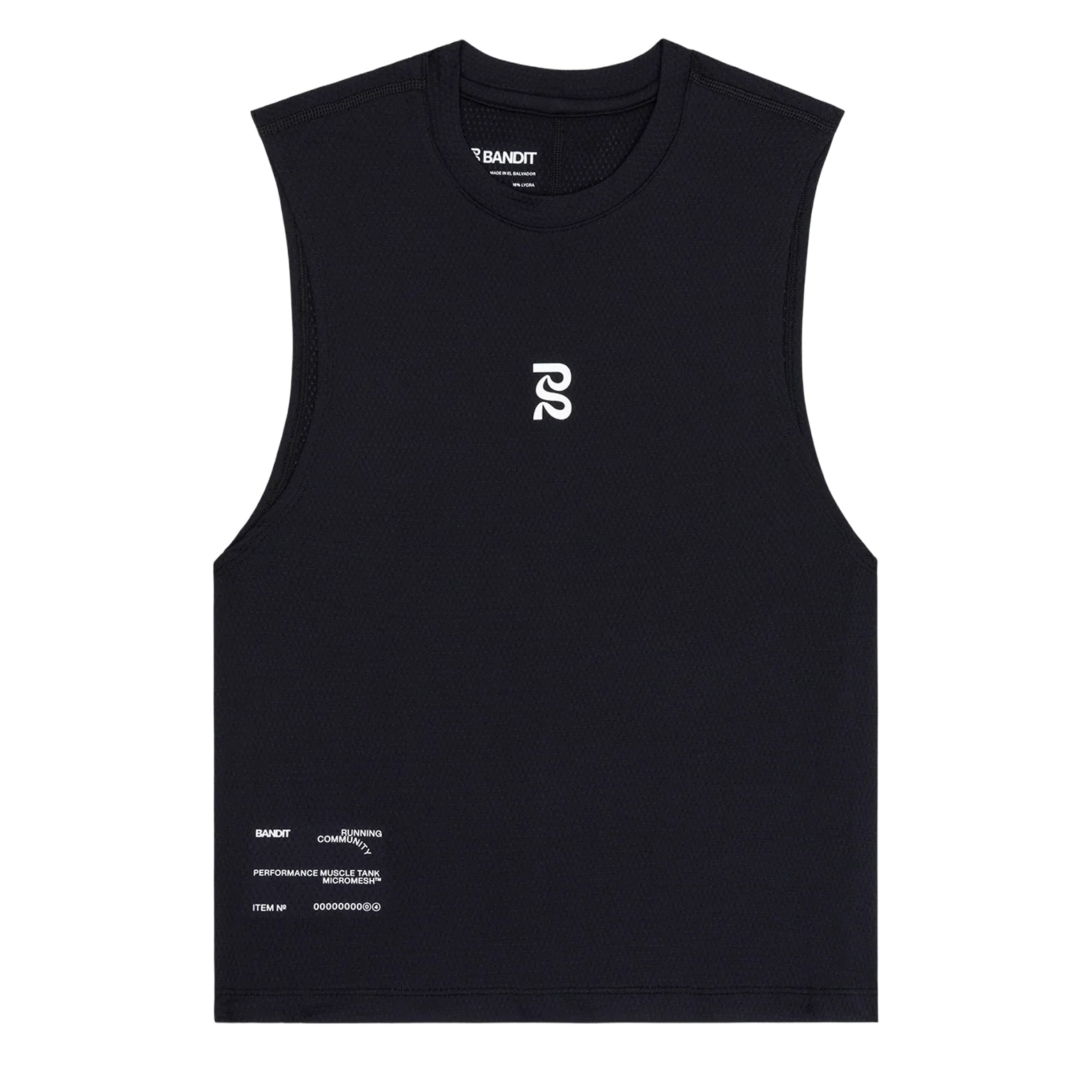 Bandit Micromesh Run Tank women's in Black — front product shot showing sleeveless relaxed silhouette, crew neckline, Micromesh™ breathable fabric construction and reflective logo detail at centre front