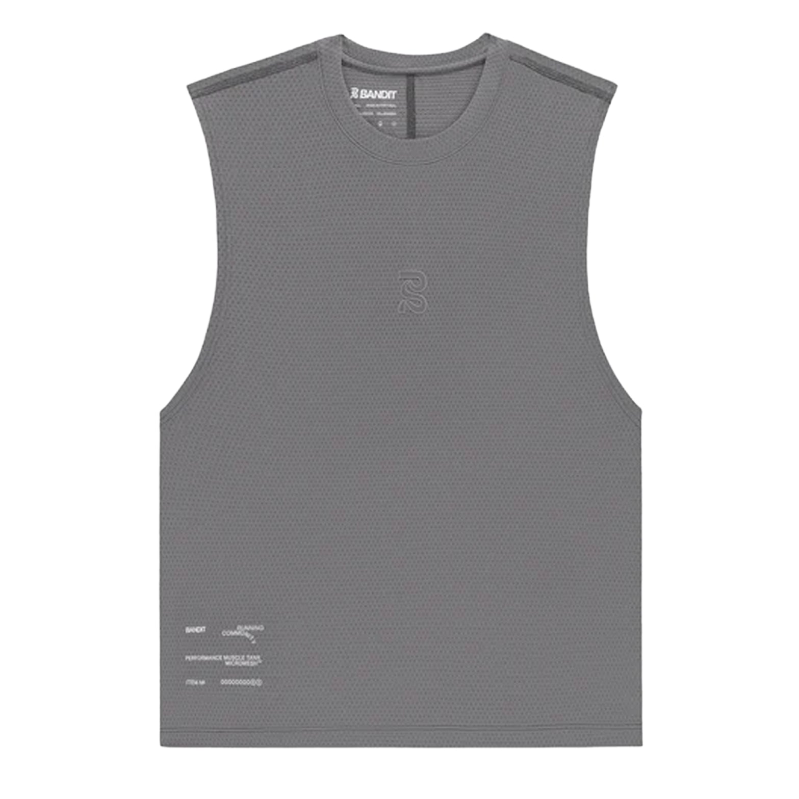 Women's Bandit Micromesh Run Tank Slate front product view showing relaxed fit with subtle two-tone logo branding and breathable Micromesh construction
