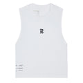 Bandit Micromesh Run Tank women's in White — front product shot showing sleeveless relaxed silhouette, crew neckline, Micromesh™ breathable fabric construction and reflective logo detail at centre front