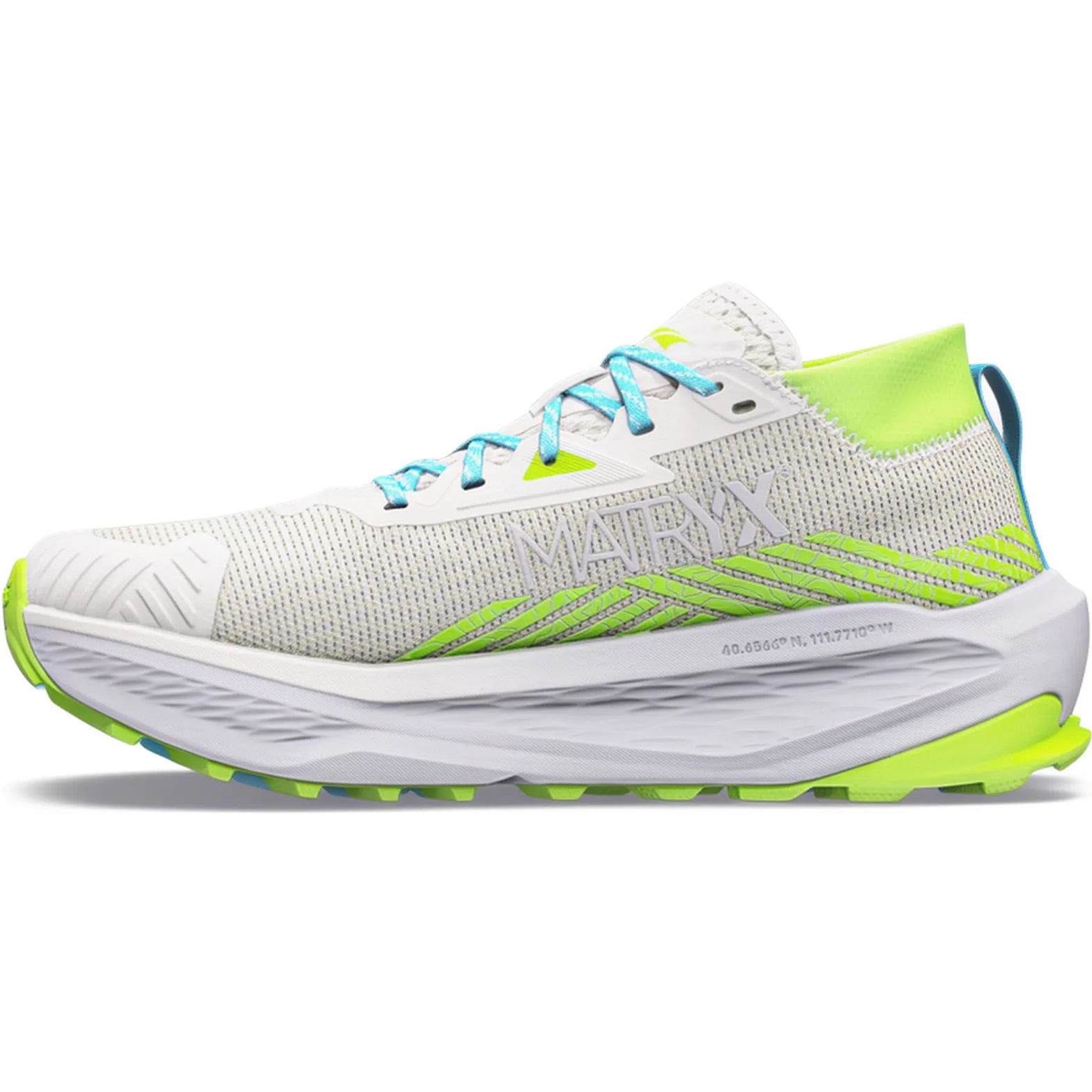 Women's Altra Olympus 275 HiLo Trail Running Shoes Vaporous Grey Blue Fish inner side view showing compression-moulded EVA midsole with TPEE sock liner and zonal fit lock for secure comfortable trail fit