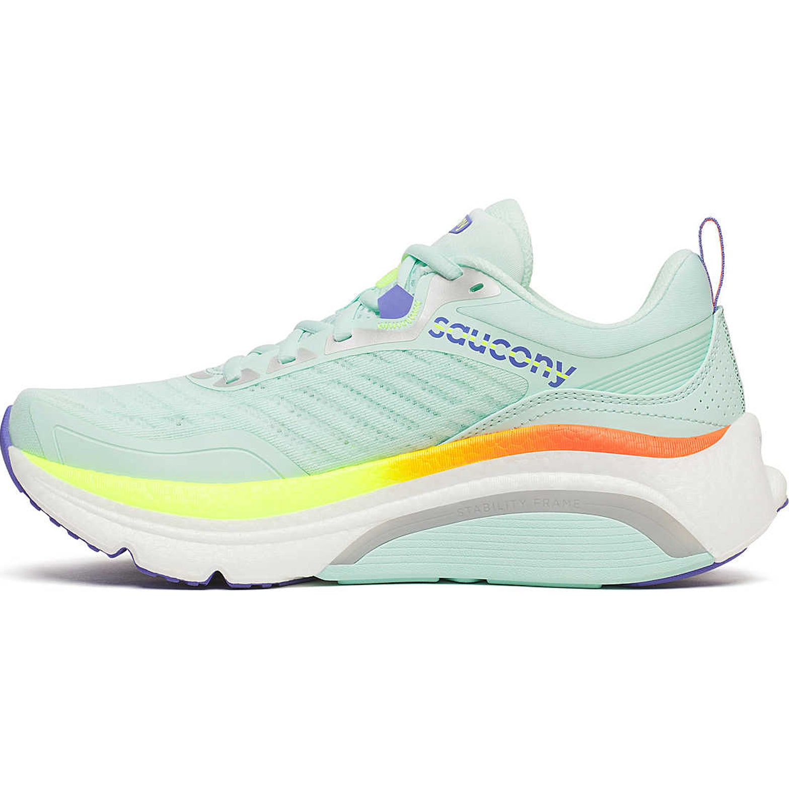 Women's Saucony Omni 23 ST Running Shoes Aqua Citron inner side view showing TPU Stability Frame and Stable Zone pronation design