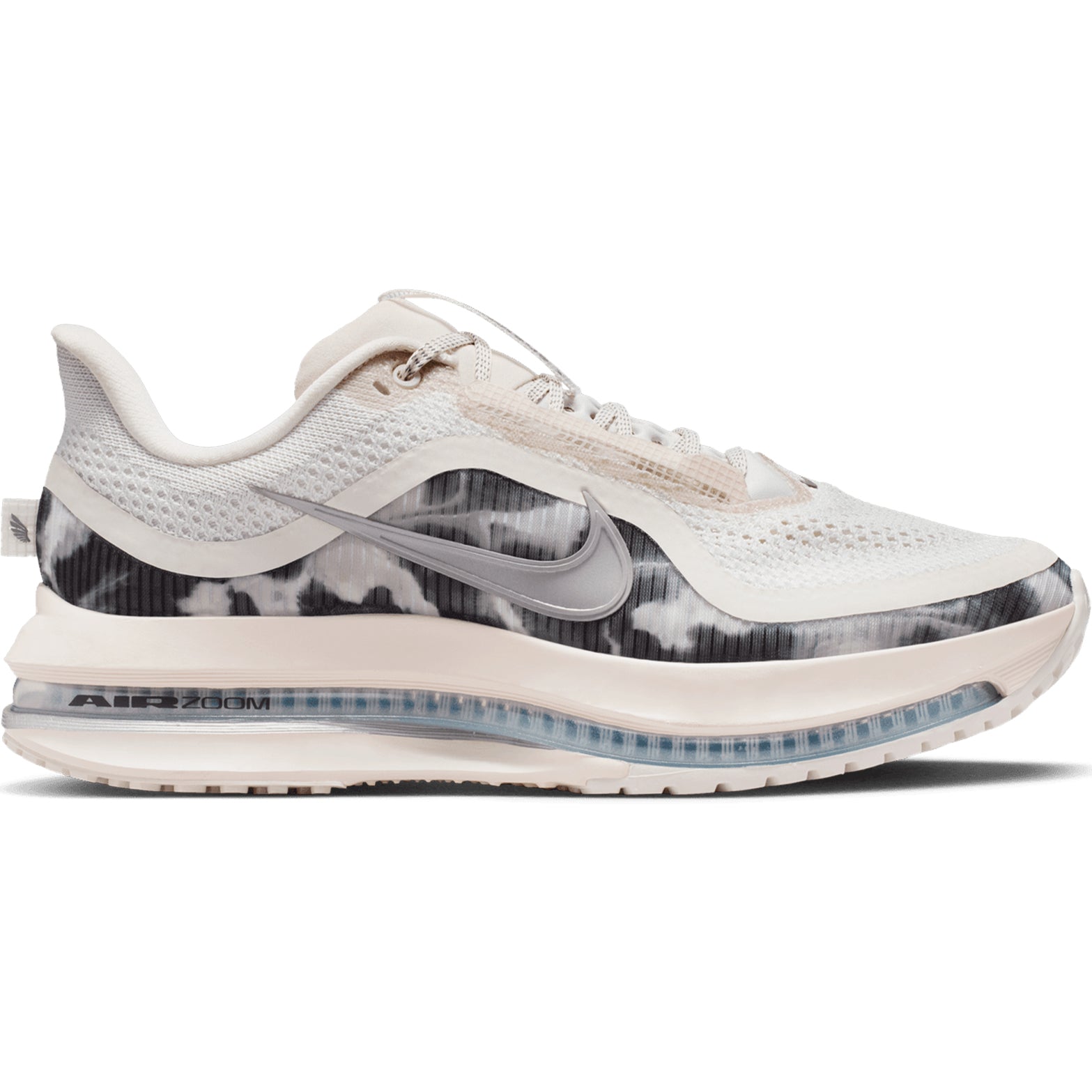 Nike Pegasus Premium SE women's running shoe in Phantom / Anthracite / Pencil Point — outer view showing phantom circular knit upper with anthracite detailing and triple-stack ZoomX, Air Zoom and ReactX midsole profile