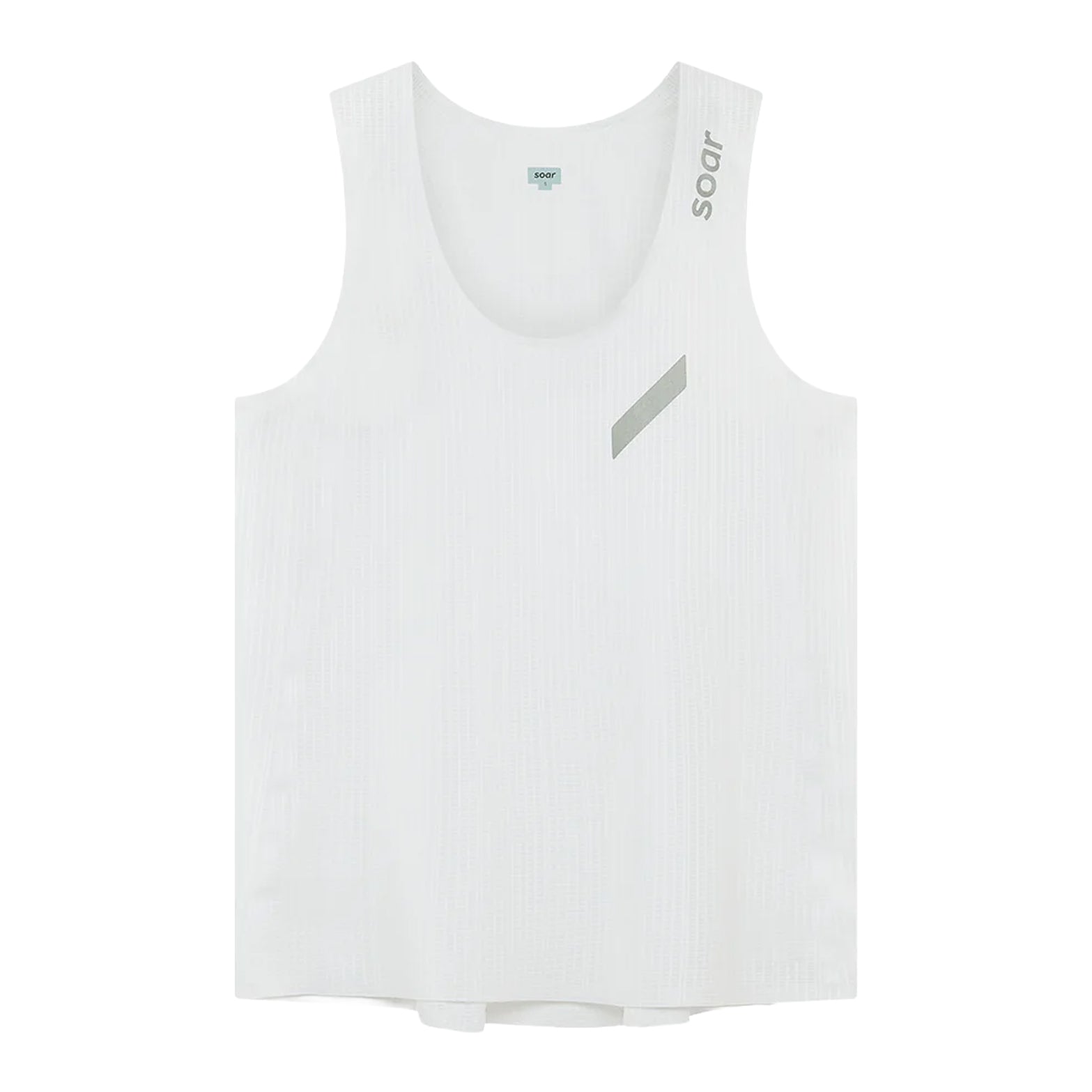 Women's Soar Race Vest White front view showing close ergonomic fit and SPACE3D mesh construction