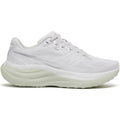 Women's Saucony Ride 19 Running Shoes Fog Cast outer side view showing reformulated PWRRUN+ foam with added flex grooves for versatile daily training runs